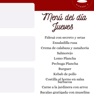 Menú Del Día Jueves