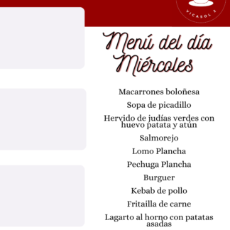 Menú Del Día Miércoles