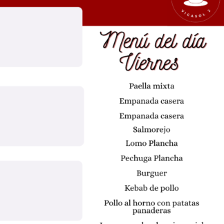 Menú Del Día Viernes